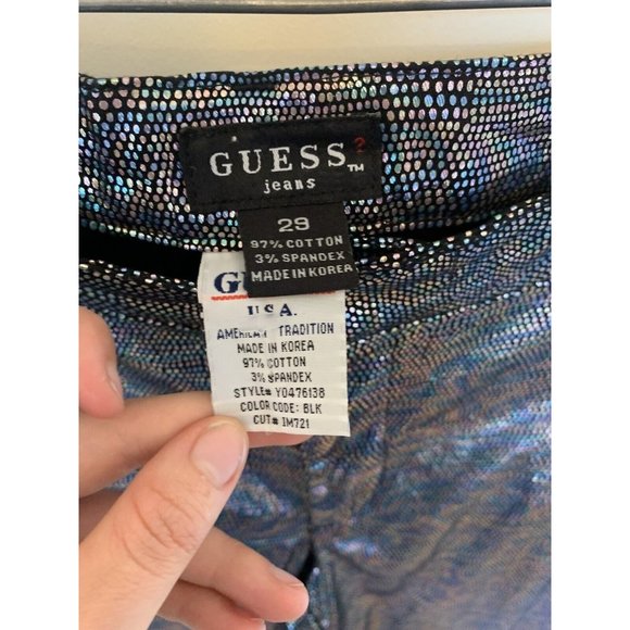 Vintage Guess Metallic pants snake skin pattern rainbow women’s size 29 x 29.5 - Picture 5 of 11